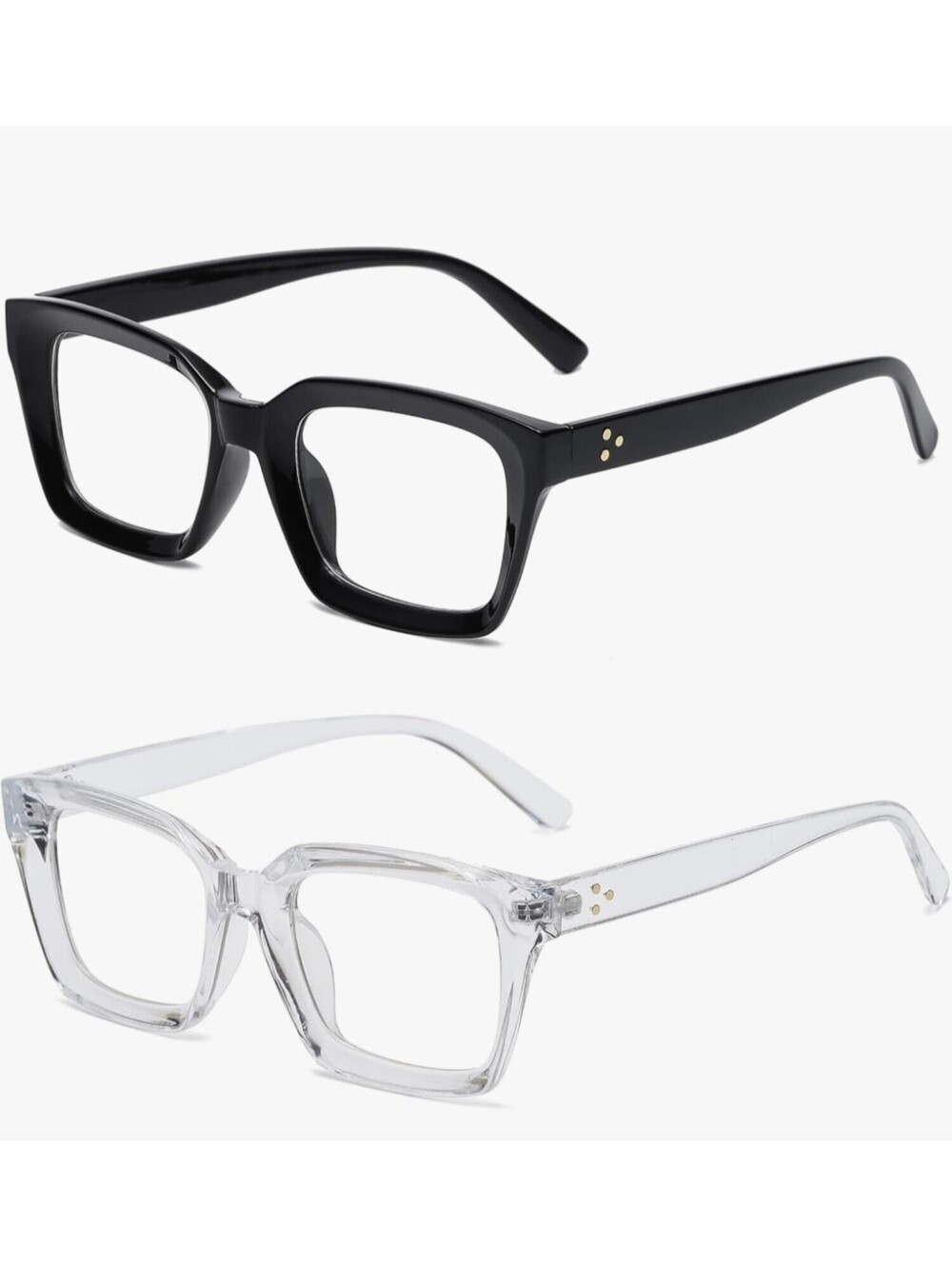 NEW 2 Pack of Fashion Fake Eyeglasses Thick Frames Black & Clear